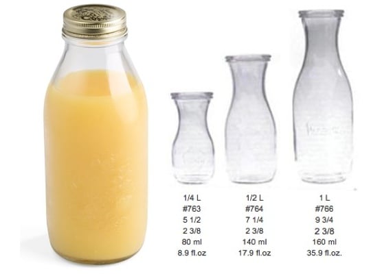 juice-jars1 Quattro Stagioni bottle (left), Weck jars (right)